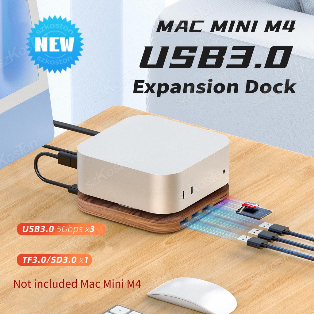 Jual For 2024 Mac Mini M4 Computer USB3.0 HUB Walnut Desktop Stand ...