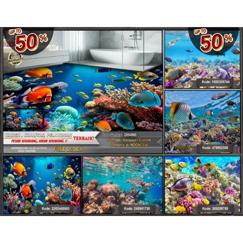 Jual Sticker Custom 3D Floor Sticker View Bawah Laut Sticker Ikan ...