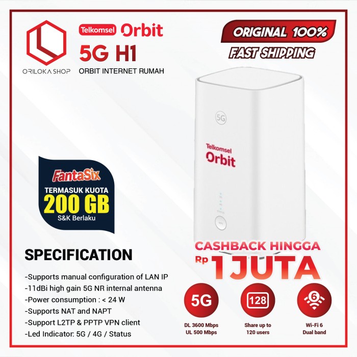 Jual Orbit 5G H1 Modem Router Wifi High Kuota Telkomsel 200GB | Shopee ...
