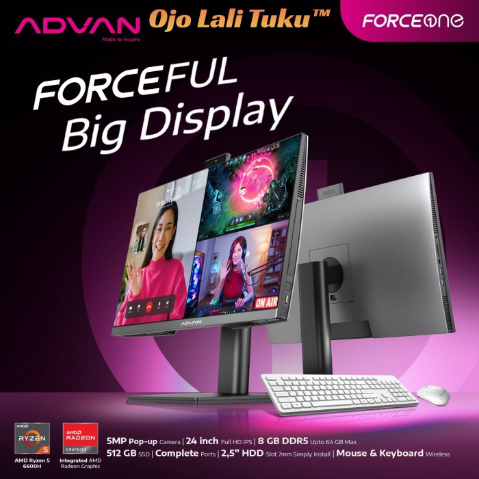 Advan komputer All In One PC AIO OnePC AMD RYZEN 5 5500U 8+512GB Windows 11 24 Inch Full HD 99% SRGB main image 0