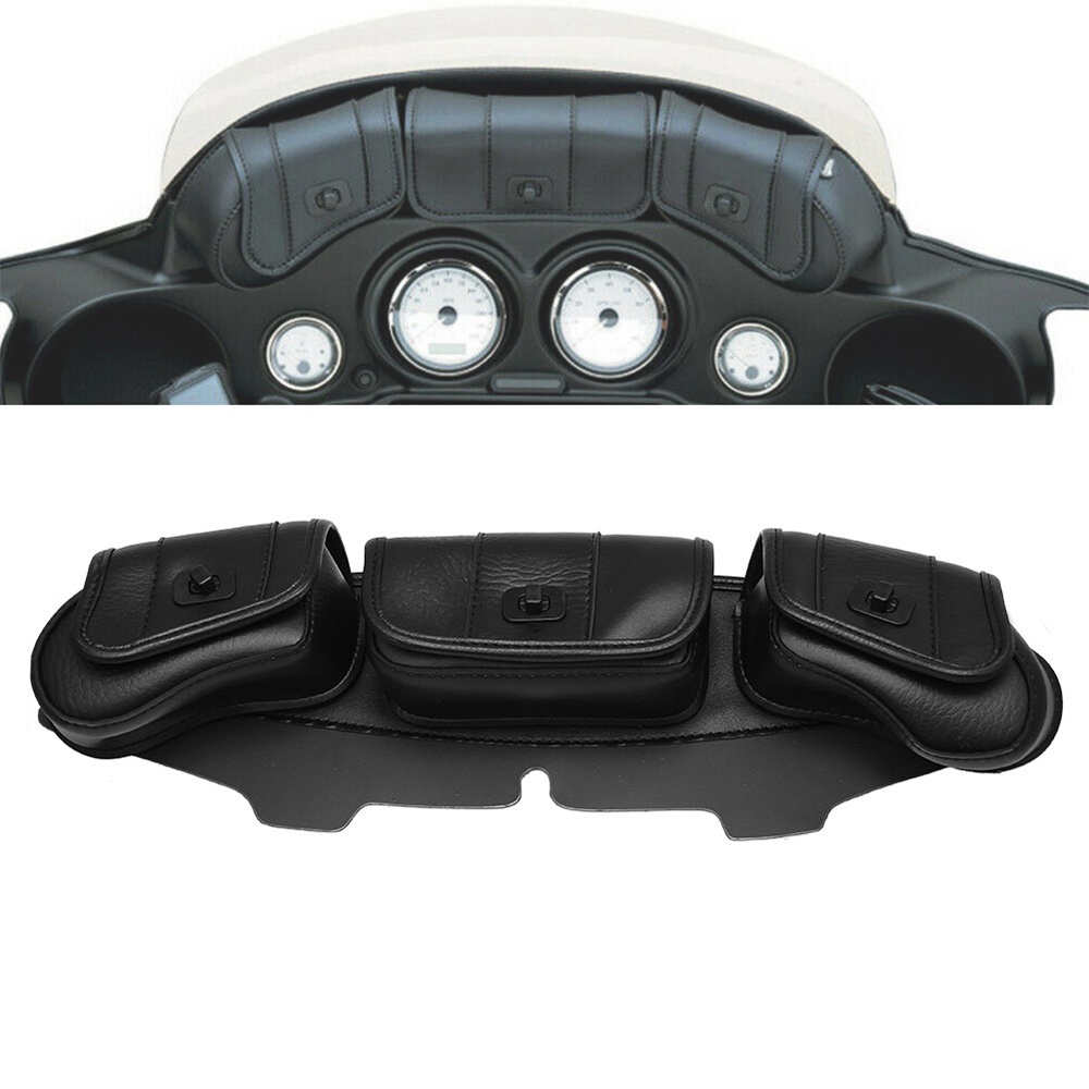3 Pocket Windshield Bag Pouch Fit For Harley Touring Electra StreetGlide 14-up e