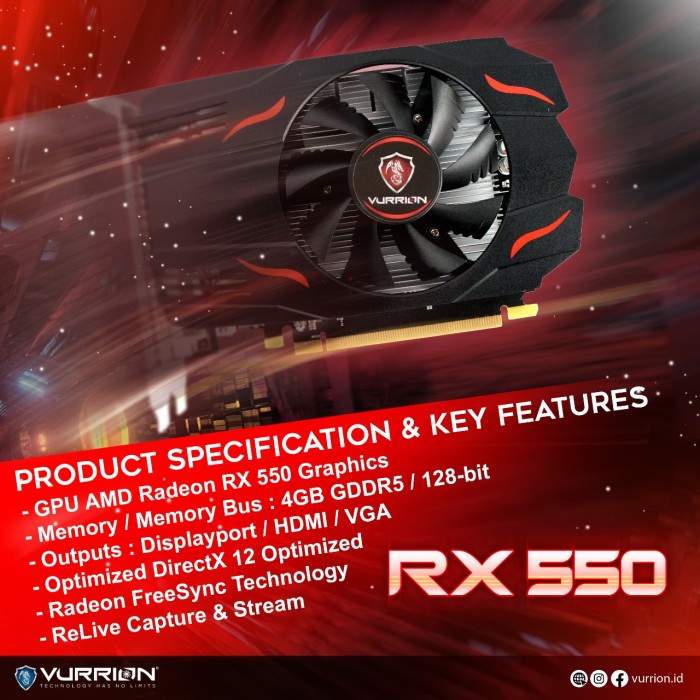 Jual VGA AGS VURRION AMD RADEON RX 550 4GB GDDR5 128BIT REAL CAPACITY ...