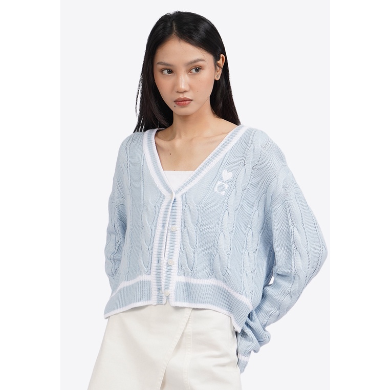 Jual COLORBOX Long Sleeve Varsity Knit Cardigan Lt. Blue | Shopee Indonesia
