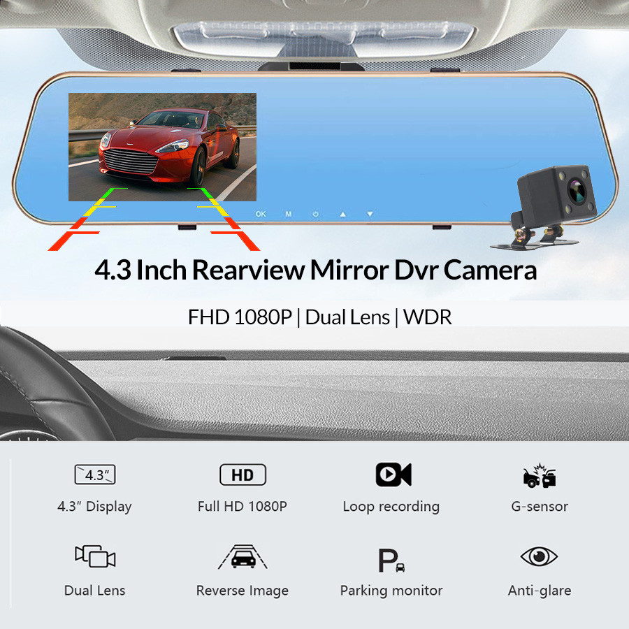 Jual 4.3Inch DashCam Car DVR Screen Room Rear view Mirror Video ...
