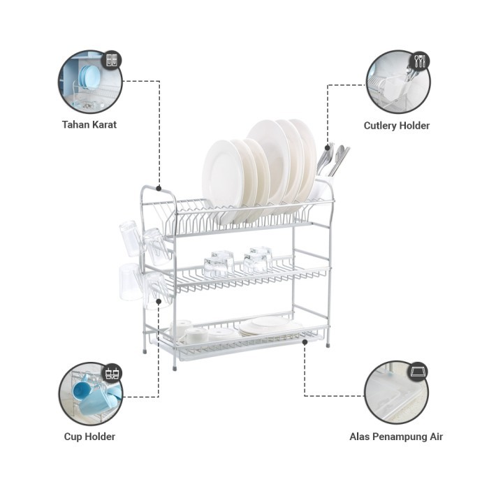 Jual ID INFORMA VALCO RAK PIRING 3 TINGKAT DISH RACK TEMPAT PERALATAN ...
