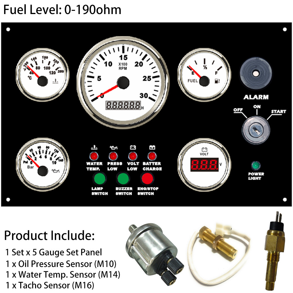 Jual 5 Gauge Set 12V 24V Engine Panel Instrument Assembly with 6K ...