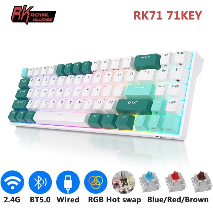 Jual RK ROYAL KLUDGE RK71 Mechanical Keyboard 70% 71 Keys RGB Compact ...