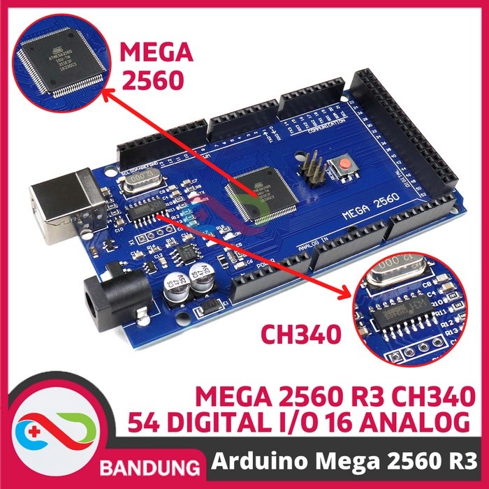 Jual ARDUINO MEGA 2560 R3 CH340 COMPATIBLE BOARD TANPA KABEL 100% ...