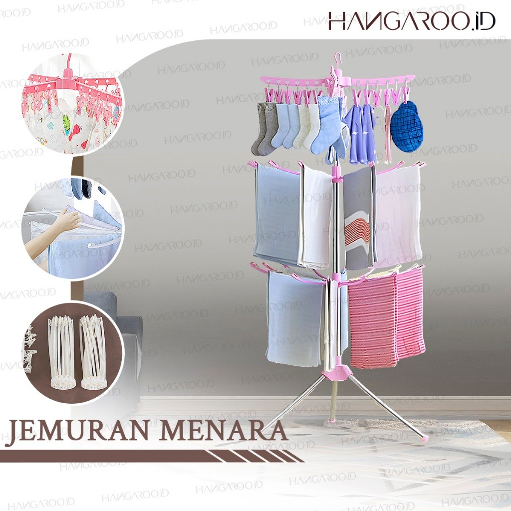 Jual Hangaroo Gantungan Baju Anak 3 Susun Jemuran Portable Menara Lipat ...