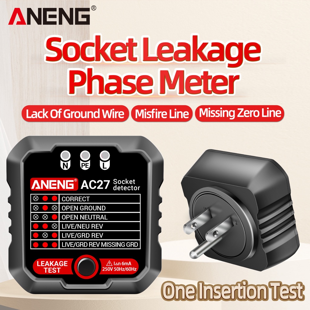 Jual ANENG AC27 Smart Socket Tester EU/US Plug Polarity Phase Check ...