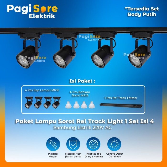 Jual Paket Lampu Rell Track 1 Set isi 4 Spotlight LED Sorot Rel 1 Meter ...