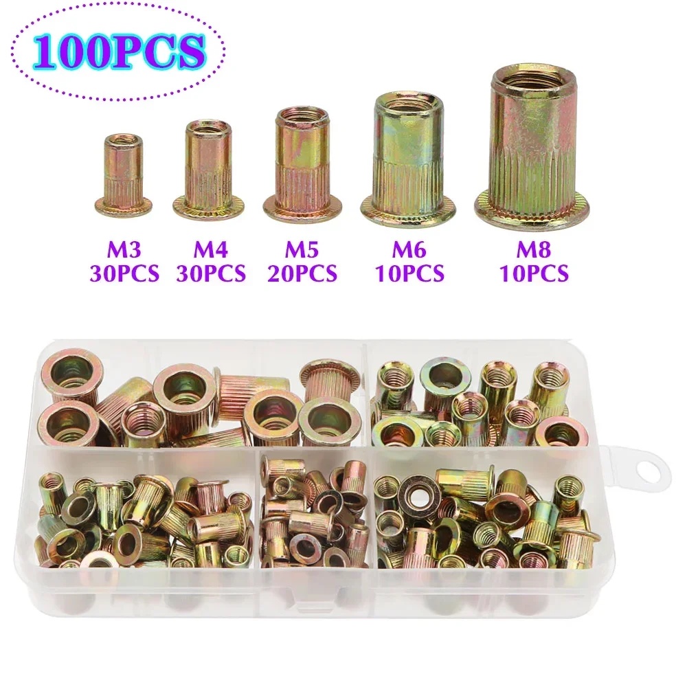 Jual 100pcs/set Metric Rivet Nut Assortment Kit M3 M4 M5 M6 M8 Flat ...