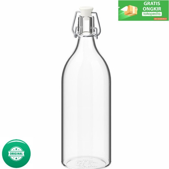 Jual Botol Minum Kaca lKEA Penutup Kawat Besi Anti Tumpah Ukuran 1L ...