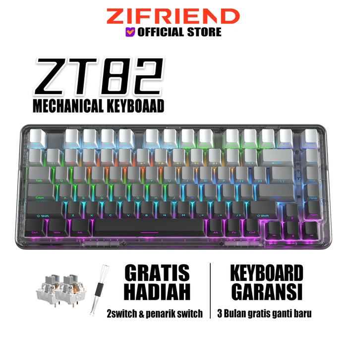 Jual ZIFRIEND ZT82 Gamer Keyboard 3 Modes Transparent Mechanical ...