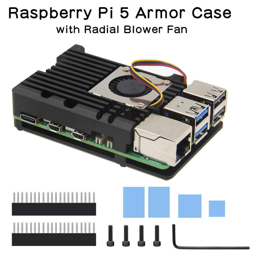 Jual NEW Raspberry Pi 5 Aluminum Alloy Case Shell with Radial Blower ...