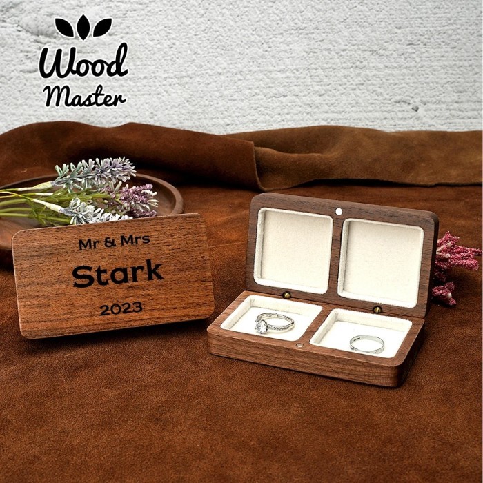 Personalized Custom Name Wooden Proposal Engagement Wedding Double Ring Box