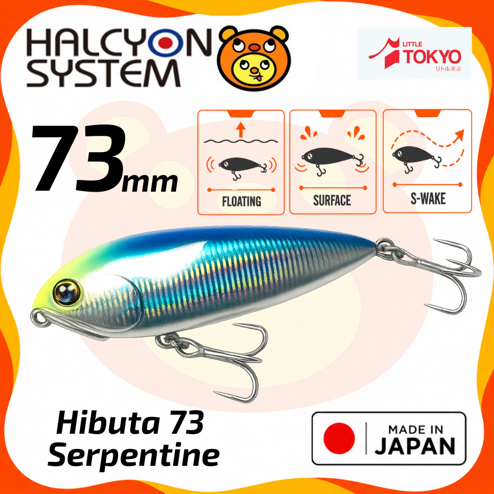 HALCYON System Hibuta 73 Serpentine 73mm 13g Floating Wake S-Curve Topwater Umpan Pancing Lure Casting Seabass Original Japan