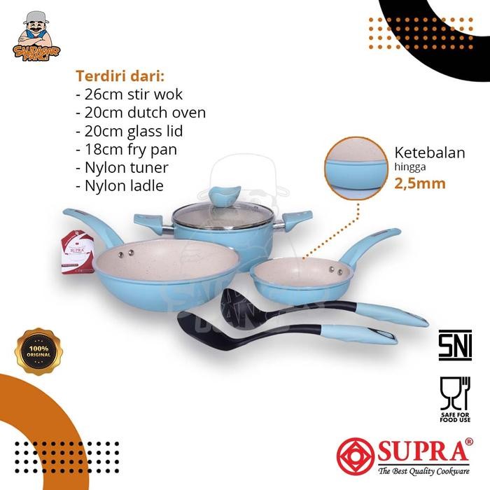 Jual panci set supra 6pcs white marble / cookware set anti lengket ...