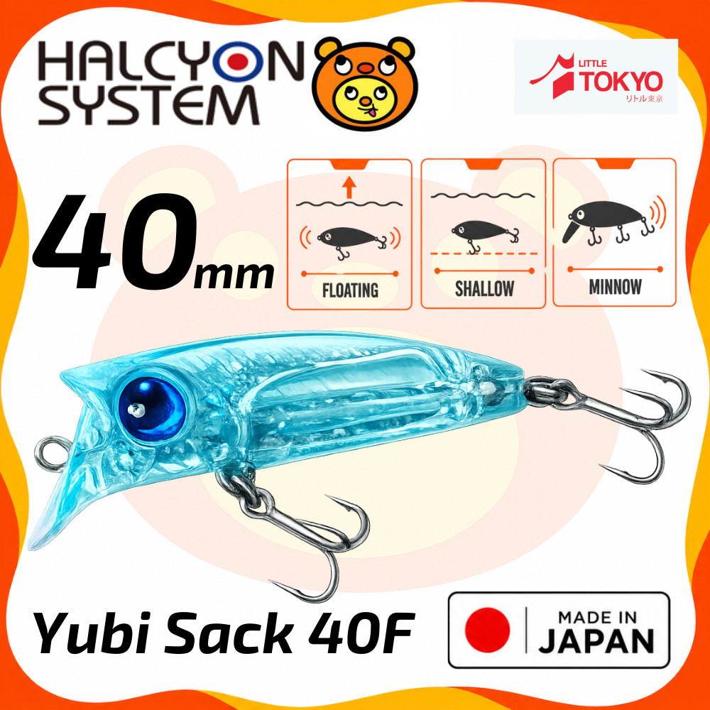 HALCYON System Yubi Sack 40F 40mm 3g Floating Minnow Umpan Pancing Lure Casting Light Salt Mebaru Seabass Original Japan