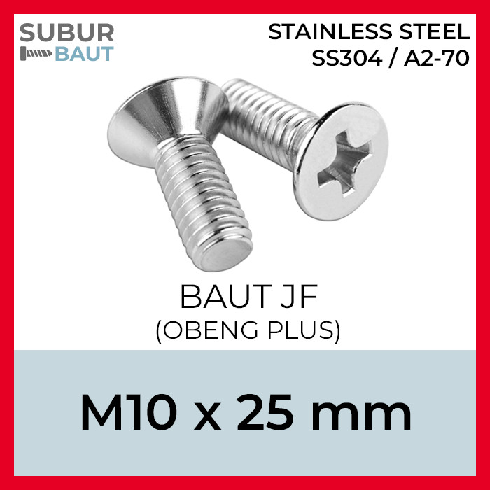 Jual Baut JF Stainless / Obeng Plus Kepala Rata M10x25 / 10x25 Grade ...