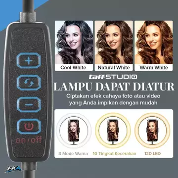 TaffSTUDIO Lampu Ring Light LED 3in1 Color Phone Holder 25.4cm 10W QX 260
