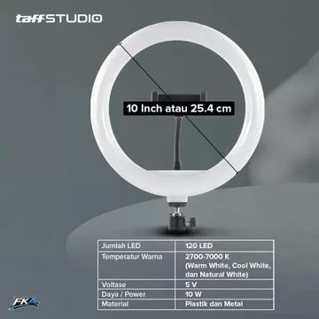 TaffSTUDIO Lampu Ring Light LED 3in1 Color Phone Holder 25.4cm 10W QX 260