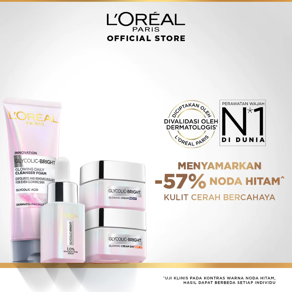 L’Oreal Paris Glycolic Bright Glowing 4 Pcs Skincare Kit Untuk Mencerahkan
