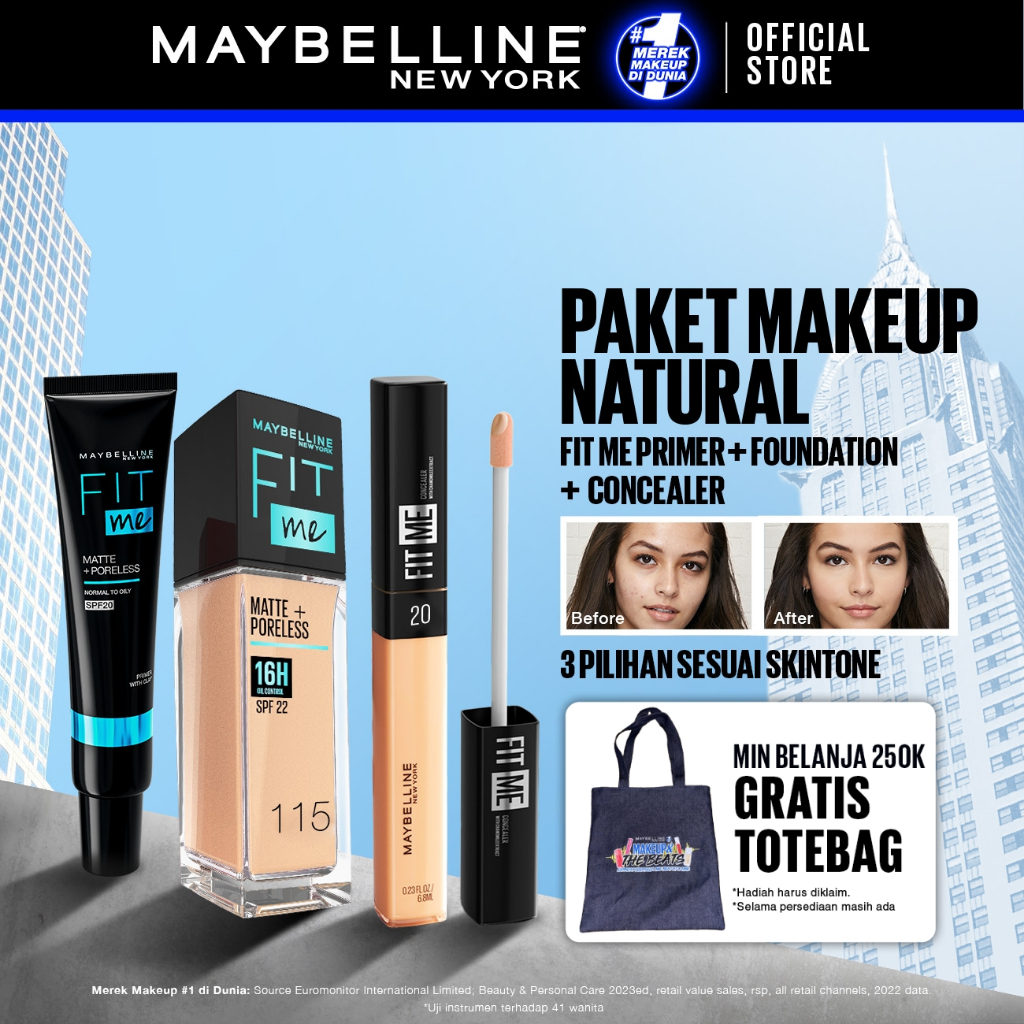 Jual MAYBELLINE OFFICIAL Paket Hemat Face Makeup Fit Me Primer + Liquid