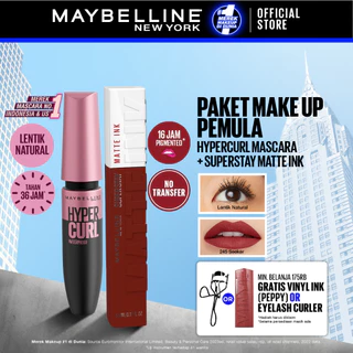 MAYBELLINE OFFICIAL Paket Makeup Anti Transfer Hypercurl Waterproof Mascara + Superstay Matte Ink | Paket Maskara Lipstick