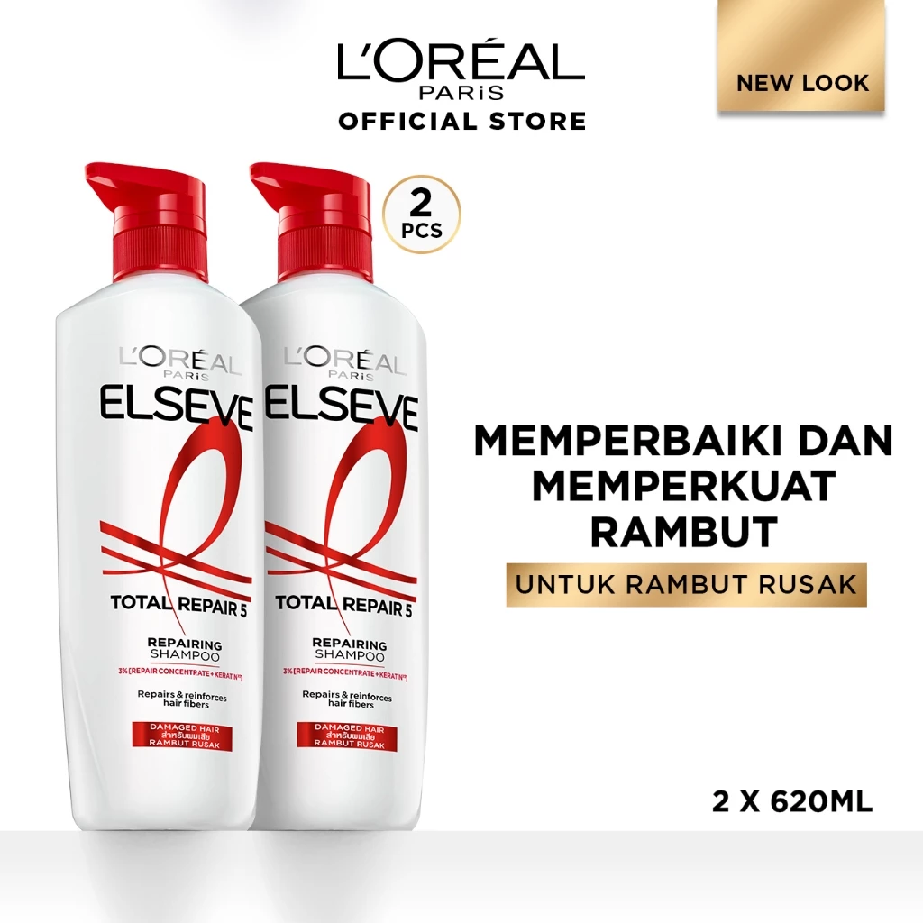 [PAKET HEMAT ISI 2] L'Oreal Paris Elseve Total Repair 5 Shampoo 620ml x2Pcs - Hair Care Perawatan Rambut Loreal dengan Ceramide - Melawan dan Memperbaiki Tanda Rambut Rusak Twinpack 620ml Rambut Rusak Damage Hair Shampoo Sampo Paket perawatan rambut - foto 1