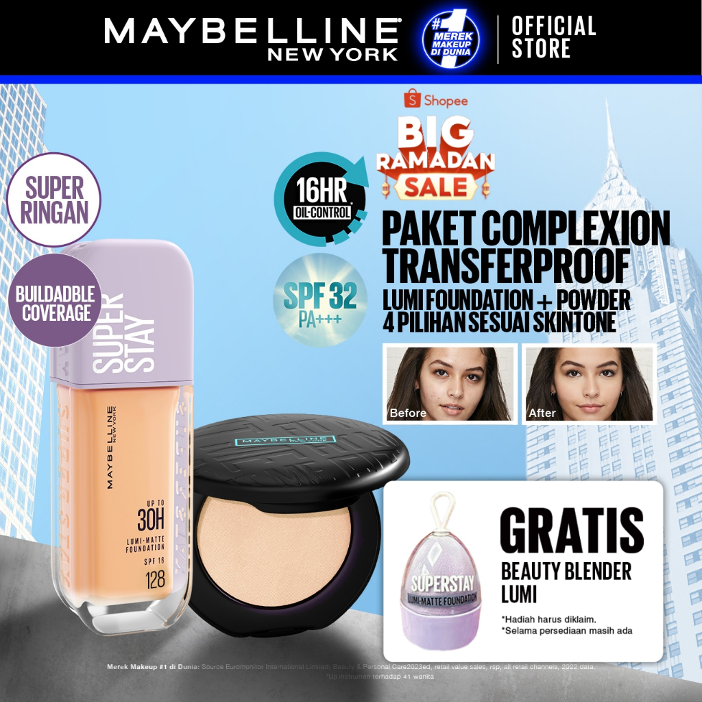 Jual MAYBELLINE OFFICIAL Paket Makeup Superstay Lumi Foundation + Fit