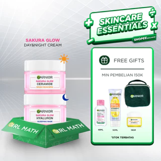 GARNIER Sakura Glow Ceramide Simple Set Krim Wajah Glowing Day Cream & Night Cream 50 ml Bundle Paket Skincare - Krim Siang & Krim Malam Skin Barrier