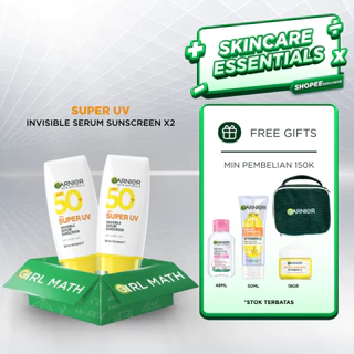(PAKET HEMAT ISI 2) Garnier Super UV Invisible Serum Sunscreen SPF 50+ PA++++ Vitamin C Skin Care - 30ml (Sunblock Untuk Kulit Cerah Terlindungi)