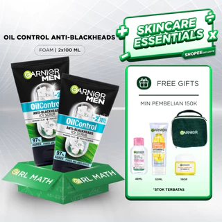 (PAKET HEMAT ISI 2) Garnier Men Oil Control Anti Blackheads Brightening Icy Scrub Facial Cleanser Skin Care - 100ml