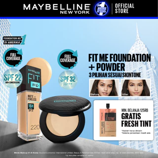 Maybelline Paket Makeup FIT ME Compact Powder + FIT ME Liquid Foundation FREE GIFT | Oil Control Tahan Lama