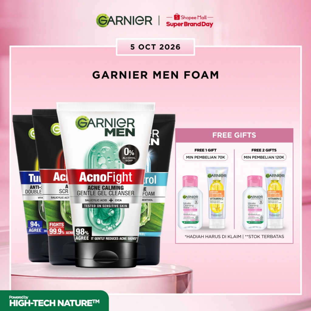 GARNIER Men Facial Wash 100ml ISI 2 Semua Varian Sabun Cuci Muka Pria - face wash Skincare pembersih wajah skincare pria acno fight turbo bright wasabi charcoal oil control lawan jerawat kulit kusam face wash