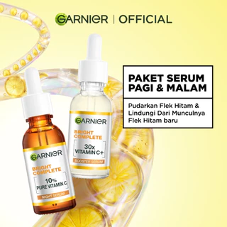 GARNIER Paket Skincare ISI 2 Serum Vitamin C Siang dan Malam 30 ml Tone Up Serum Mencerahkan Wajah | Paket Serum Pagi & Malam