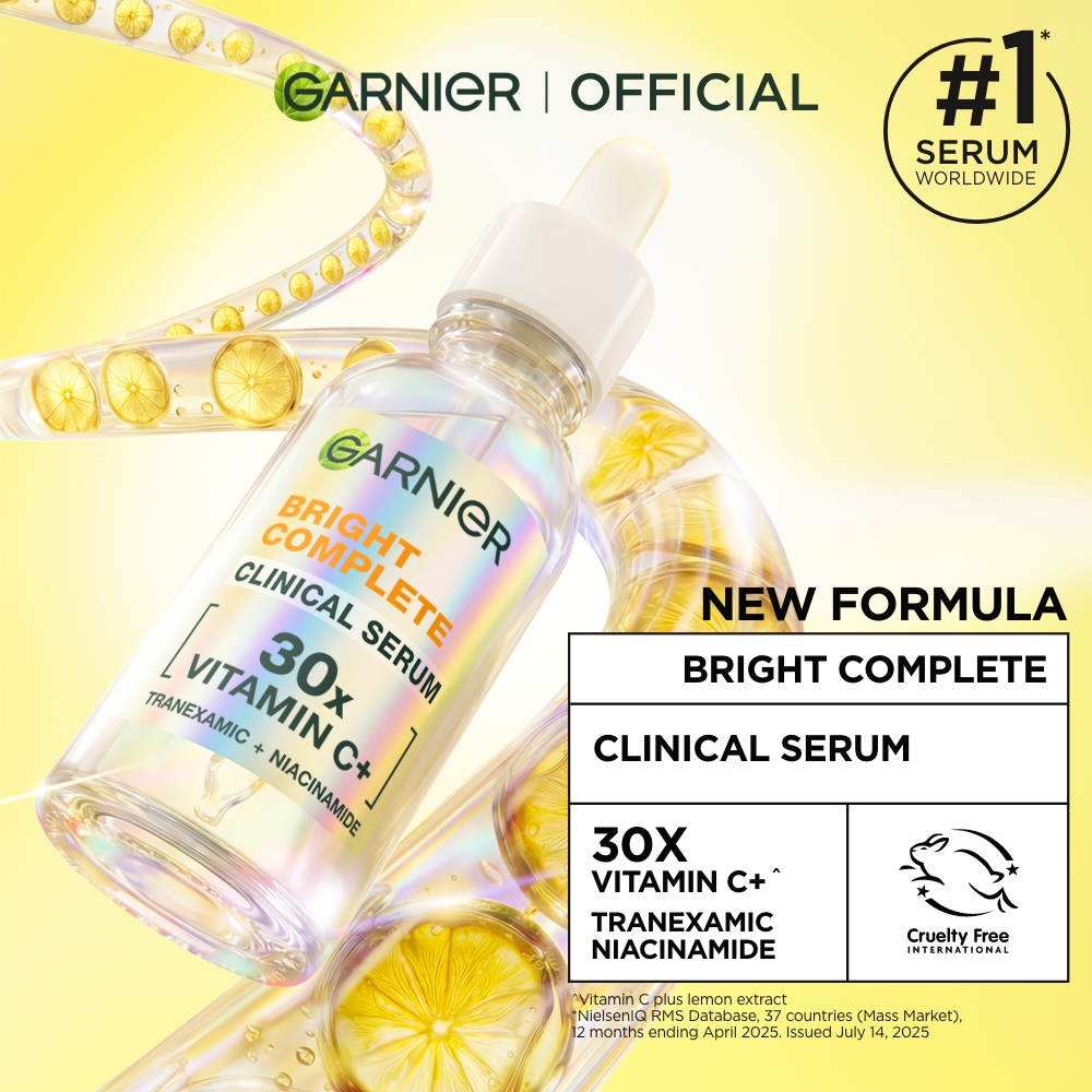 Garnier Bright Complete Clinical Vitamin C Serum & Overnight Serum 15ml 30ml 50ml 1pc 2pcs | Skincare Serum Wajah Mencerahkan Noda Hitam Cepat
