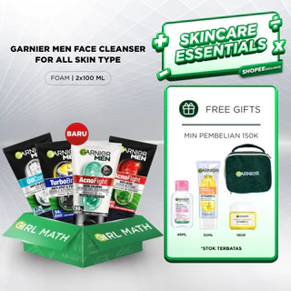 BARU GARNIER Men Facial Wash 100ml 2pcs 3pcs sabun cuci muka pria - face wash acno fight turbo bright wasabi charcoal oil control lawan jerawat kulit kusam