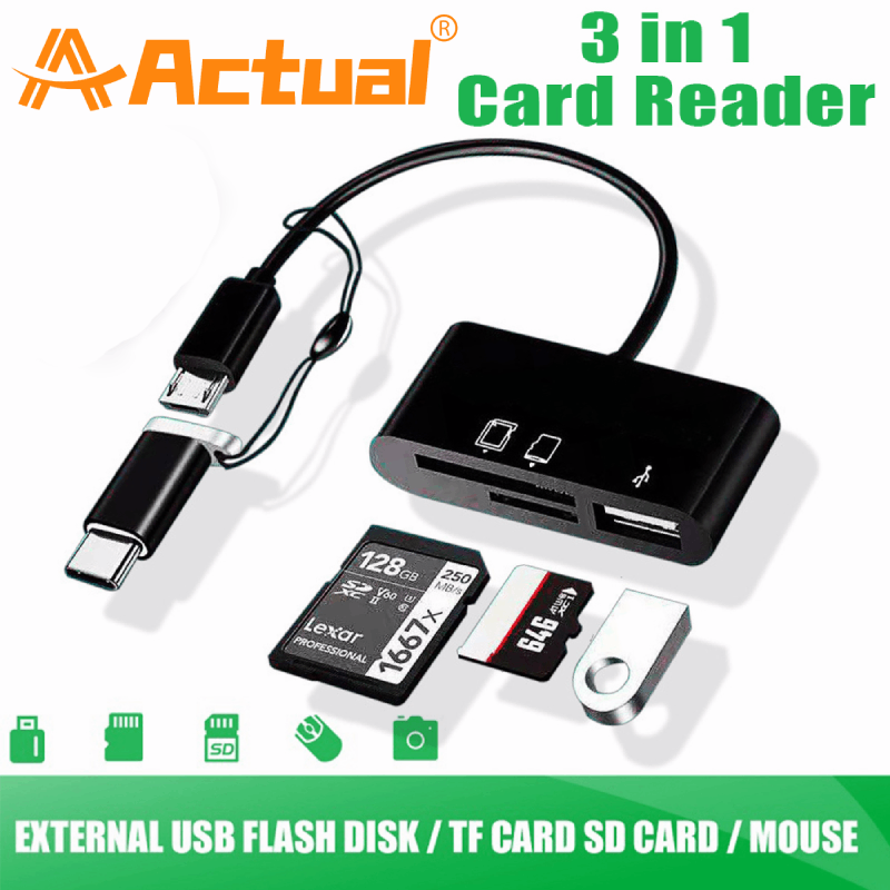 Jual Actual Card Reader 3 in 1 OTG TypeC Micro SD/TF Flash Drive Card