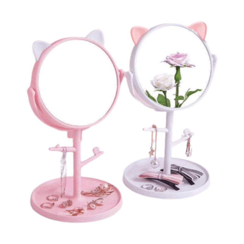 Jual Ank Cermin Motif Telinga Kucing Panda Kaca Make Up Bulat Standing Mirror Make Up