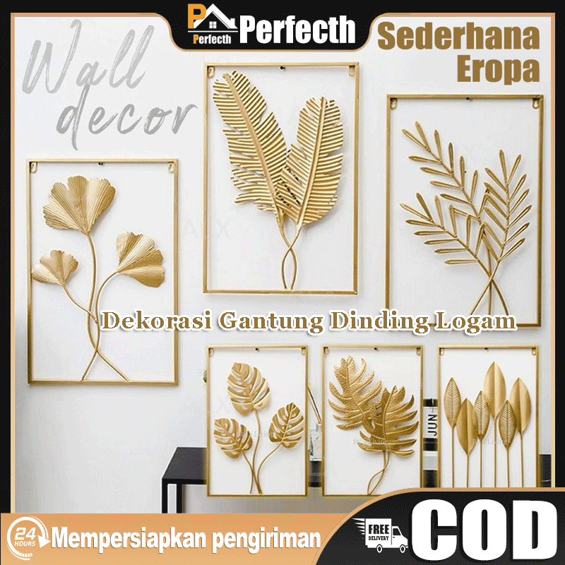 Jual WallDecor Hiasan Dinding Frame Metal Gold / EMAS Daun Leaf Ginko ...