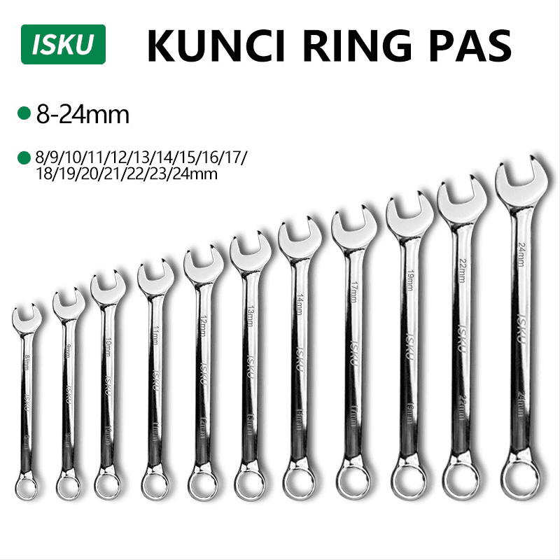 Jual ISKU Kunci Ring Pas Set 11pcs 8-24mm Bahan Crv Kombinasi Wrench ...