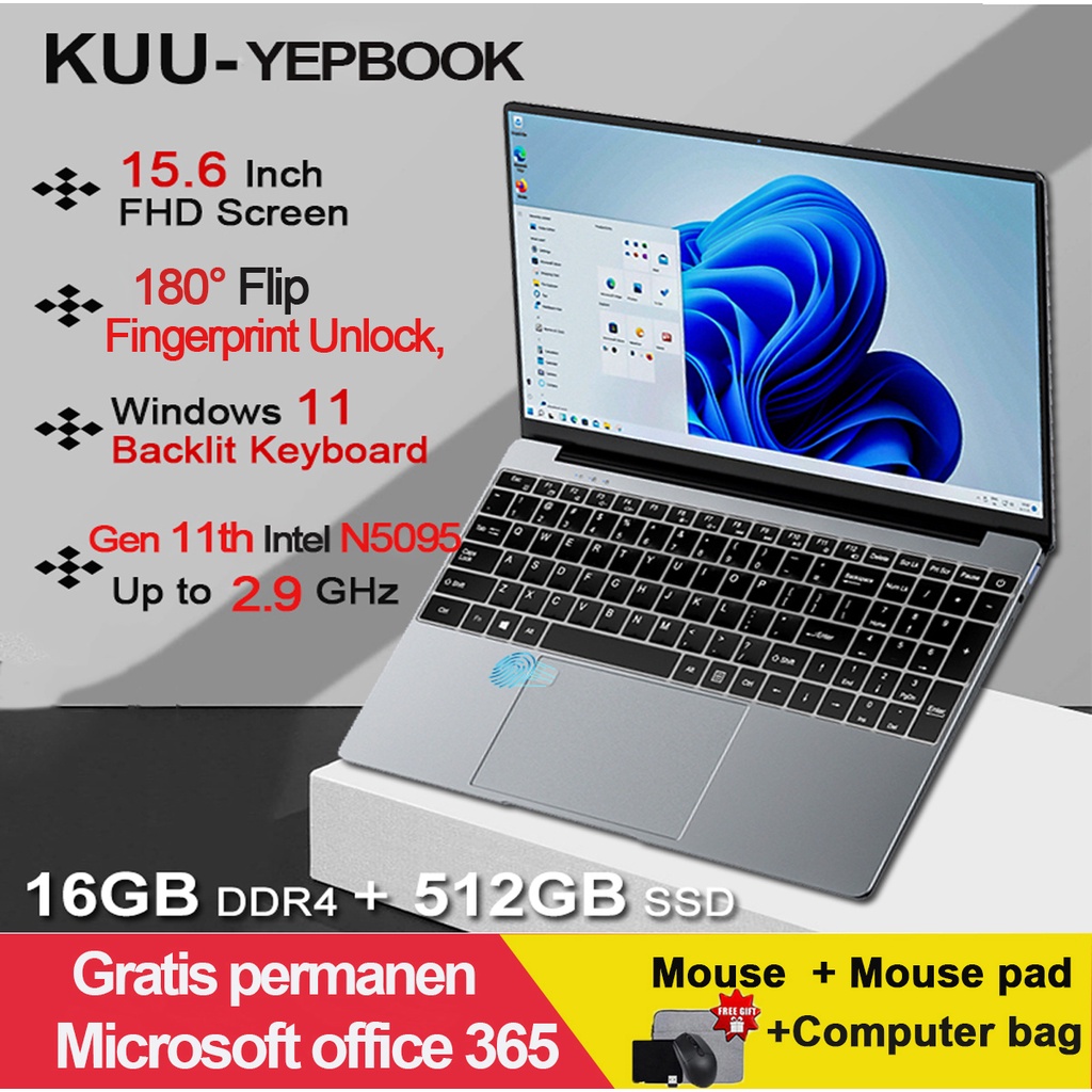 Jual LAPTOP Baru 2024 Murah KUU YEPBOOK 16GB RAM 512GB SSD QuadCore