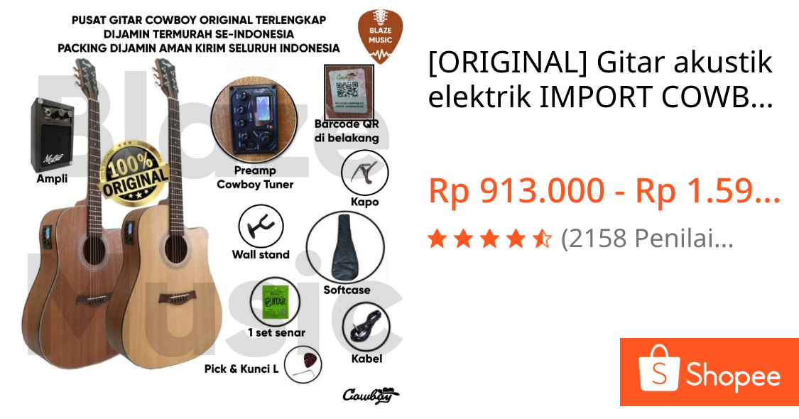 Gitar akustik elektrik IMPORT COWBOY GWC 240 NS NA ORIGINAL EQ TUNER