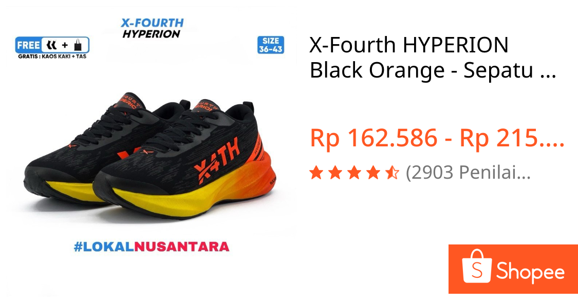 X-Fourth HYPERION Black Orange - Sepatu Trainer Olahraga Daily Running Lari Sekolah Pria Wanita Sneakers Kasual Senam Fitness Gym longrun speedrun