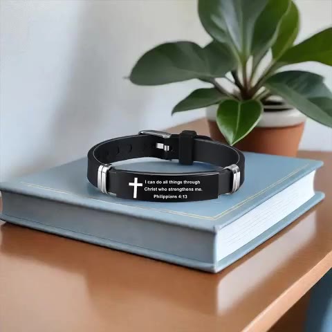 Gelang Salib Katolik Kristen Dengan Ayat Alkitab Bahan Silikon 2