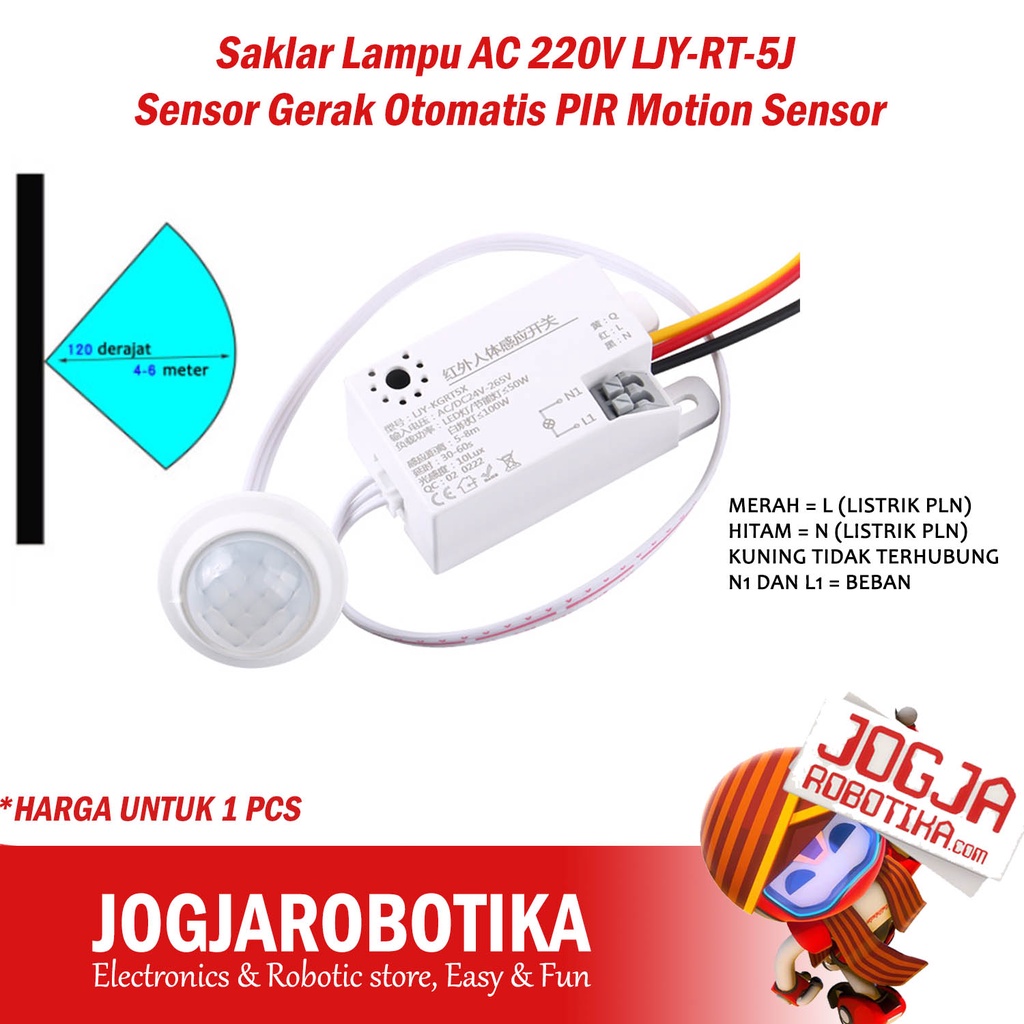 Jual Saklar Lampu AC 220V LJY-RT-5J Sensor Gerak Otomatis PIR Motion ...