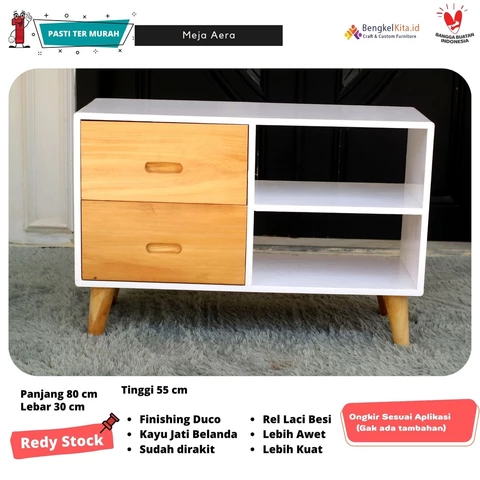 Meja Tamu Minimalis Aera | Meja Ruang Keluarga | Meja Ruang Tengah | Meja Kayu Jati Belanda Oven| Kayu Solid Duco Premium Quality