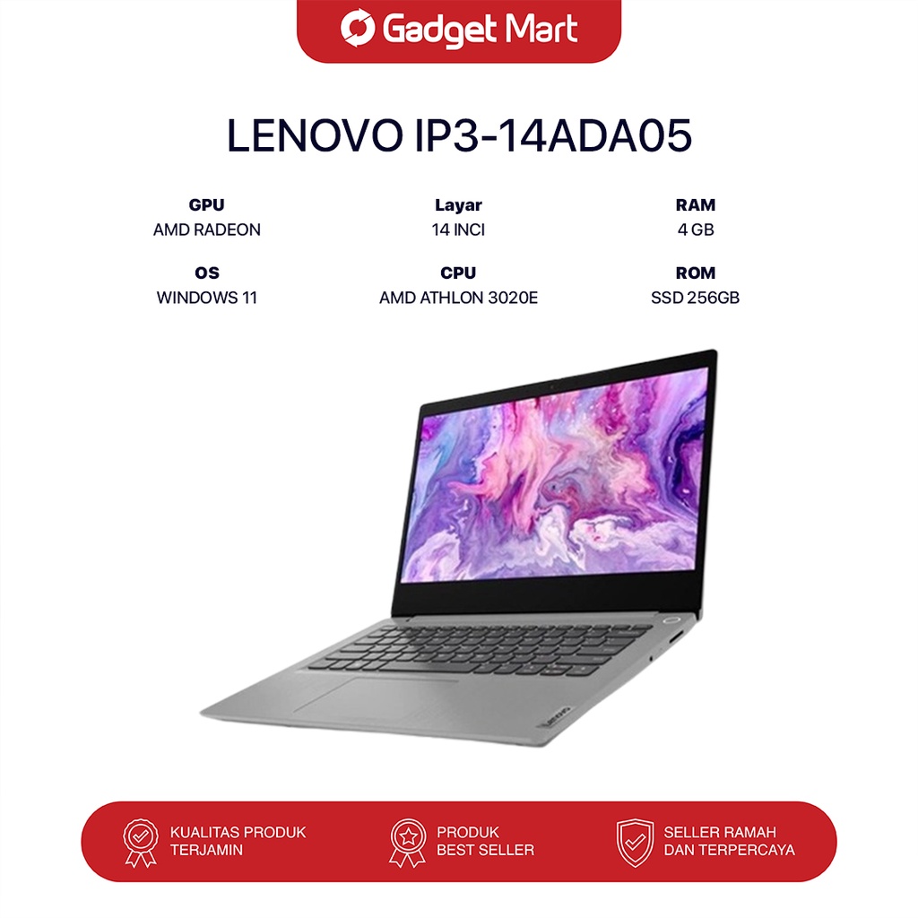 Jual Laptop Lenovo IP3-14ADA05 AMD 3020E 4GB SSD 256GB W11 OHS 14 ...